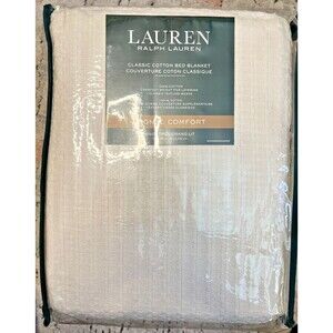 NIP LRL RALPH LAUREN 100% Cotton Blanket KING Bronze Comfort Weave CREAM